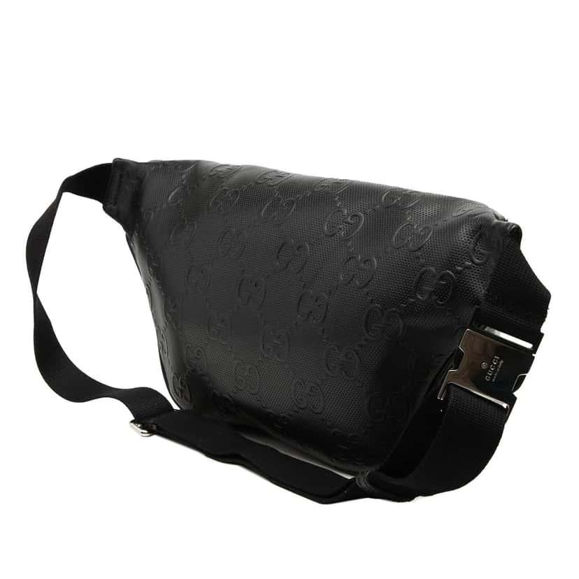 Gucci GG Embossed Perforated Leather Pocket Belt Bag Black Leather Very good condition - Back View