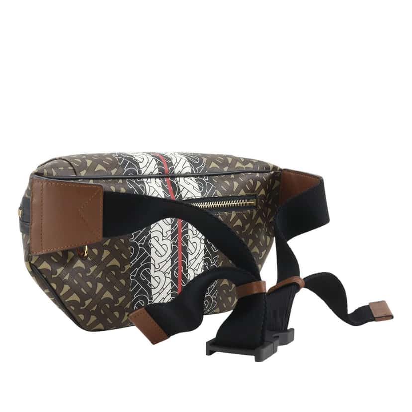 Burberry Monogram Stripe E-Canvas Belt Bag Brown Very good condition - Back View