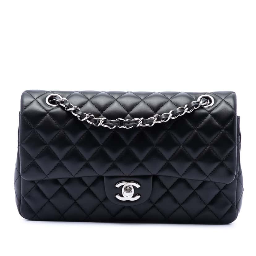 Chanel Medium Classic Lambskin Double Flap Black Leather Very good condition - Front View