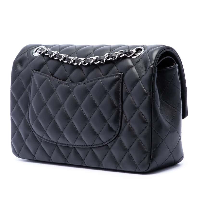 Chanel Medium Classic Lambskin Double Flap Black Leather Very good condition - Back View