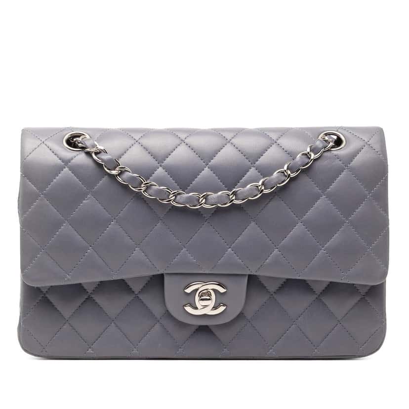 Chanel Medium Classic Lambskin Double Flap Purple Leather Very good condition - Front View