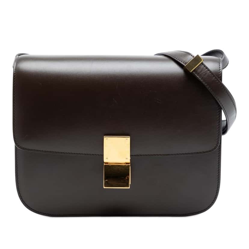 Celine Medium Calfskin Classic Box Brown Leather Very good condition - Front View