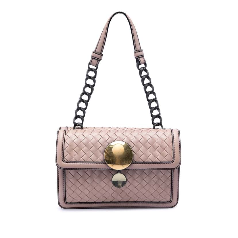 Bottega Veneta Nappa Intrecciato Mirror Lens Double Sided Flap Shoulder Bag Brown Leather Very good condition - Front View