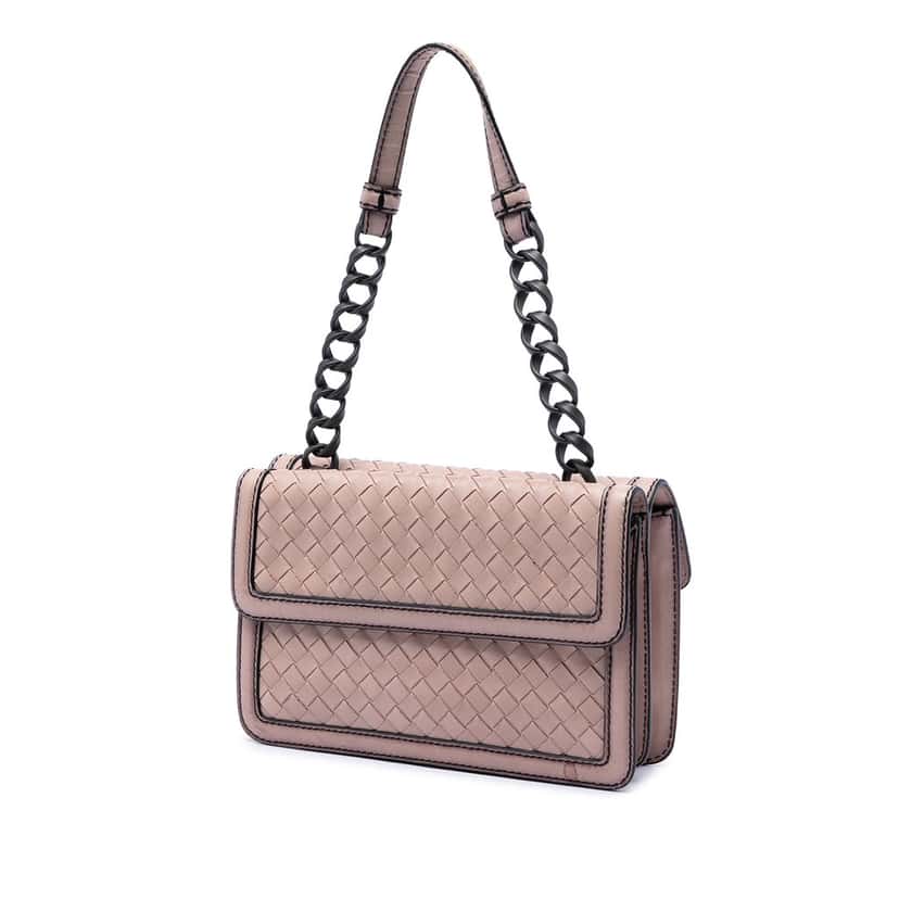 Bottega Veneta Nappa Intrecciato Mirror Lens Double Sided Flap Shoulder Bag Brown Leather Very good condition - Back View