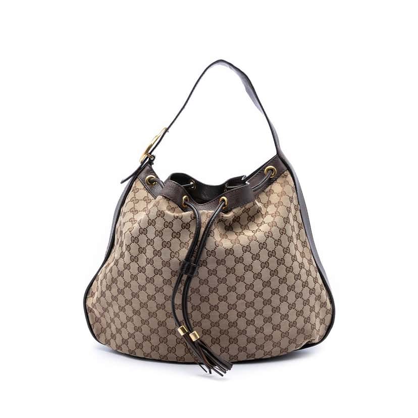 Gucci GG Canvas Interlocking Icon Drawstring Hobo Beige Good condition - Front View