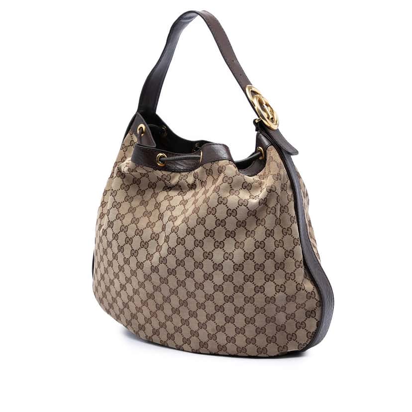 Gucci GG Canvas Interlocking Icon Drawstring Hobo Beige Good condition - Back View