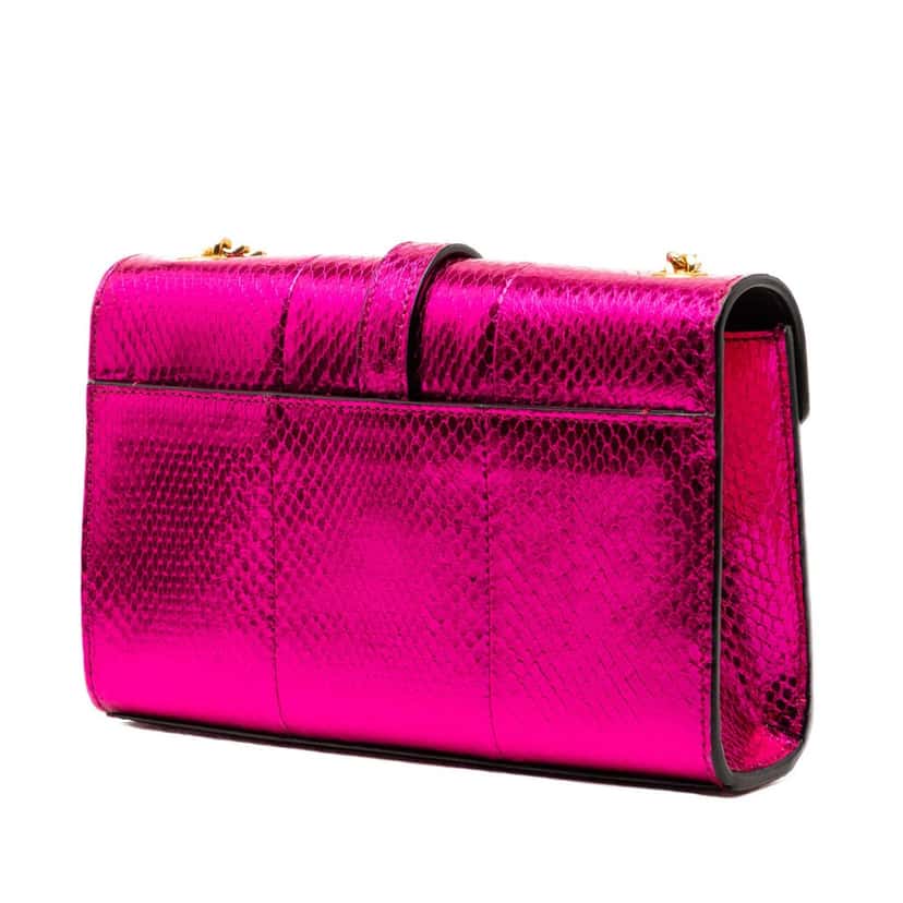 Saint Laurent Small Metallic Python Embossed Leather Monogram Envelope Bag Pink Leather Very good condition - Back View