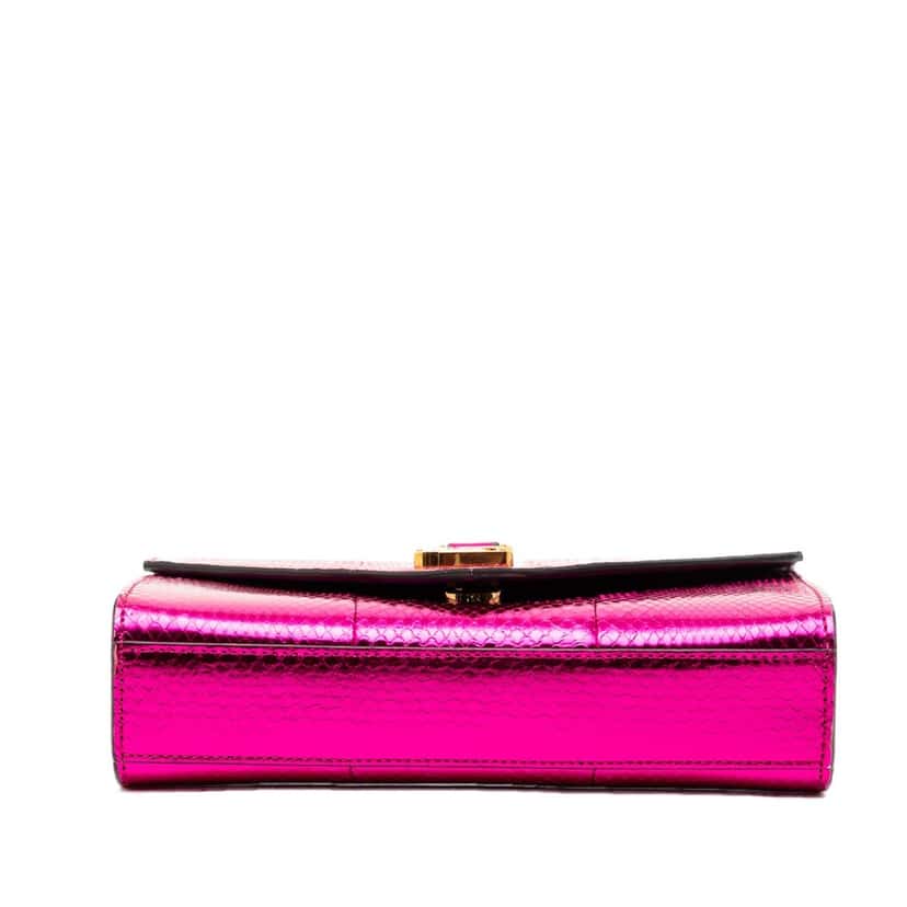 Saint Laurent Small Metallic Python Embossed Leather Monogram Envelope Bag Pink Leather Very good condition - Inside View