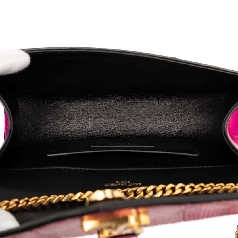 Saint Laurent Small Metallic Python Embossed Leather Monogram Envelope Bag Pink Leather Very good condition - Model View