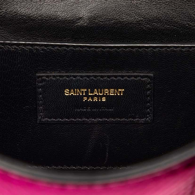 Saint Laurent Small Metallic Python Embossed Leather Monogram Envelope Bag Pink Leather Very good condition - Box View