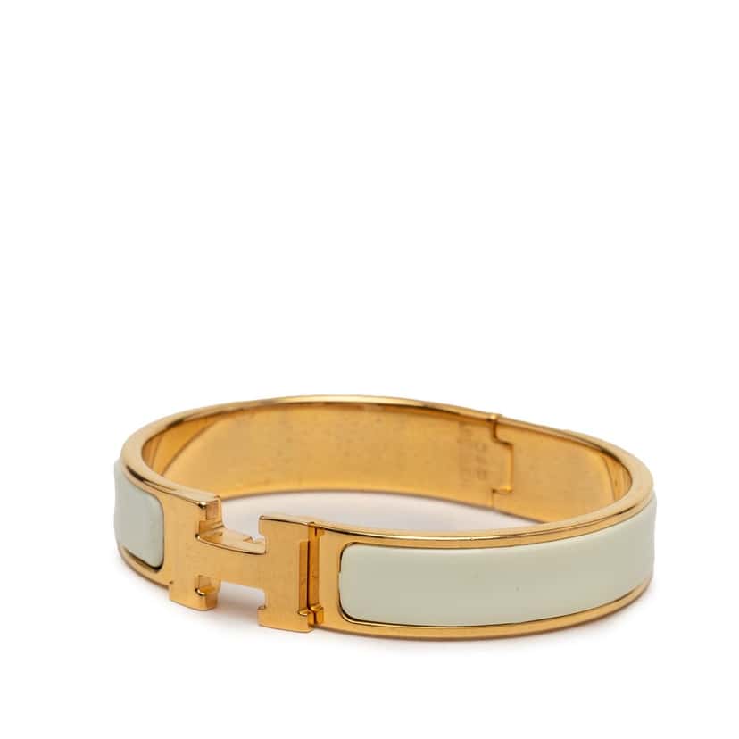 Hermès Narrow Enamel Clic H Bracelet GM White Very good condition - Back View