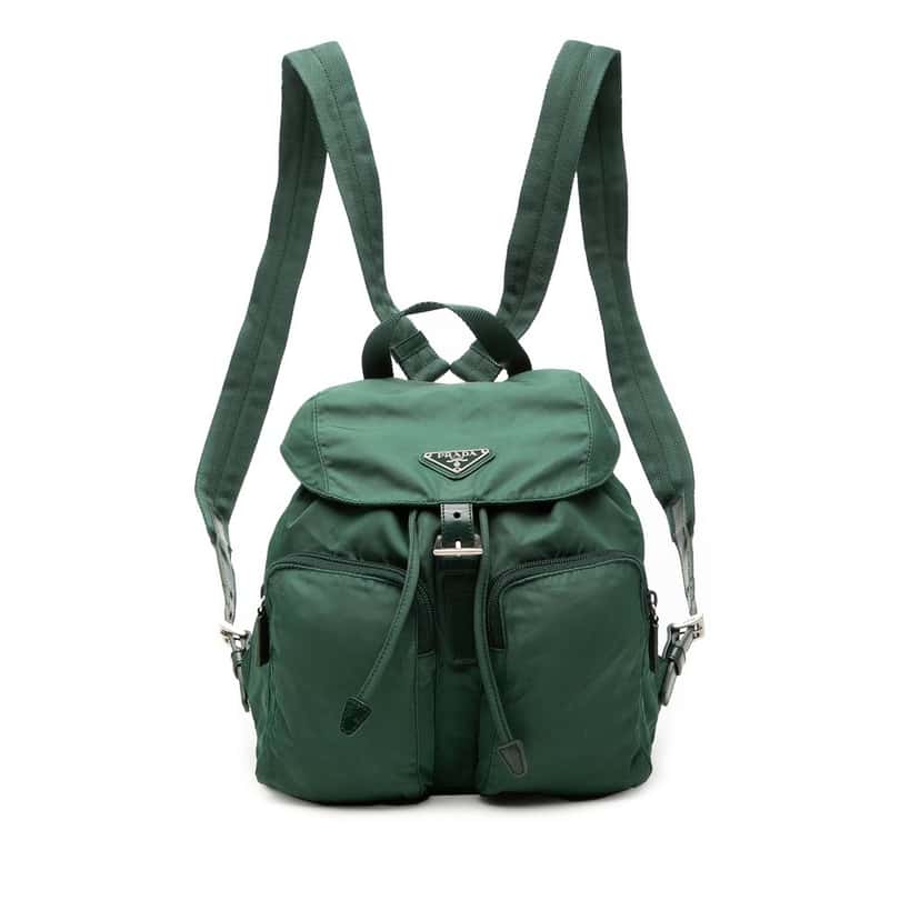 Prada Tessuto Drawstring Backpack Green Very good condition - Front View