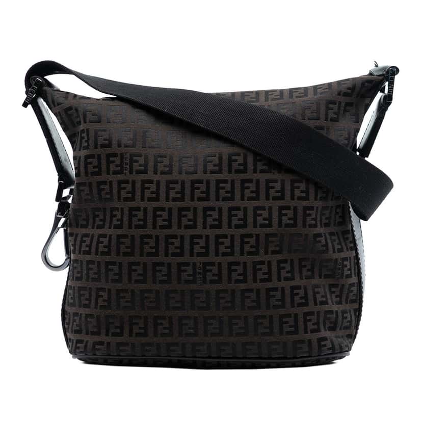 Fendi Zucchino Canvas Shoulder Bag Brown Very good condition - Front View
