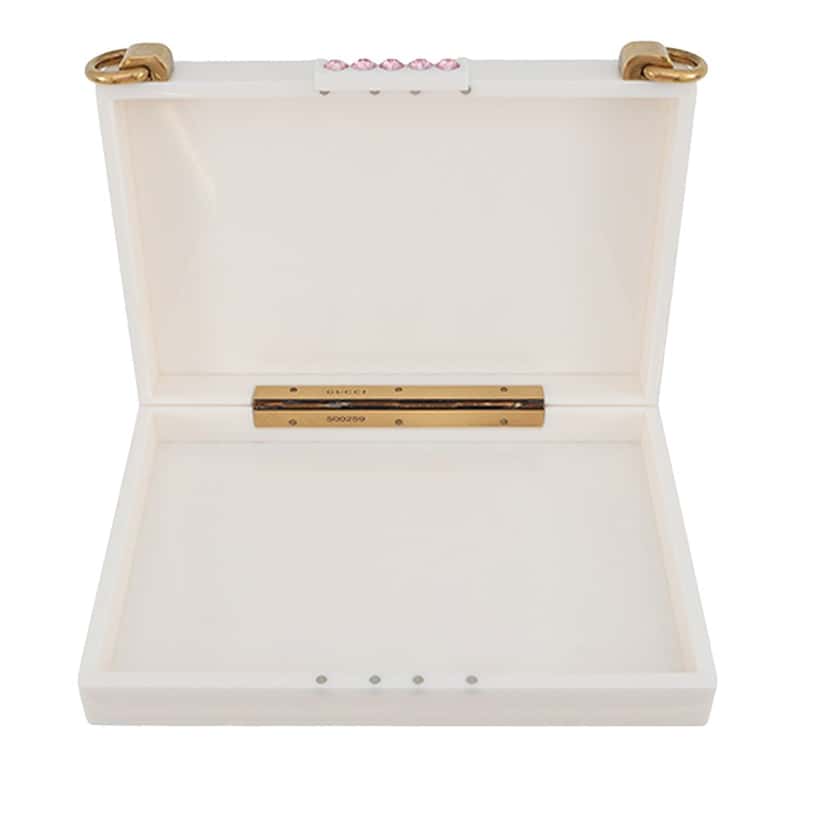 Gucci Acrylic Crystal Cat Face Box Clutch On Chain White Plastic Very good condition - Model View