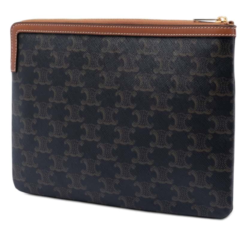 Celine Small Triomphe Coated Canvas Clutch Brown Very good condition - Back View