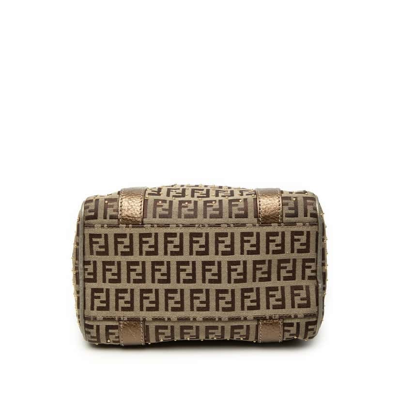 Fendi Mini Zucchino Canvas Forever Studded Bauletto Boston Bag Beige Very good condition - Inside View