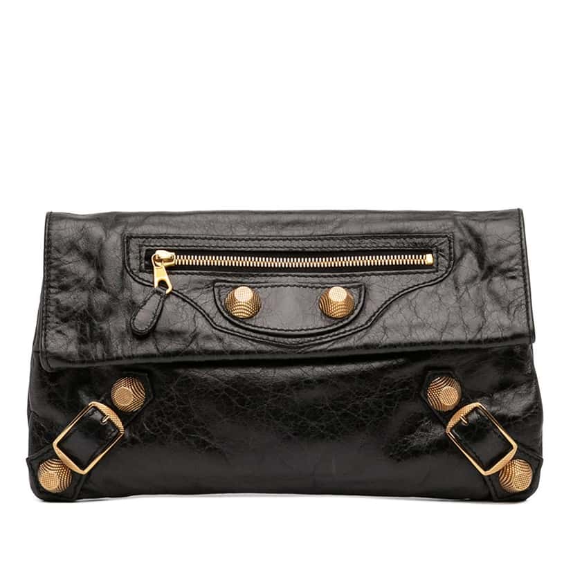Balenciaga Lambskin Motocross Giant 21 Envelope Clutch Black Leather Very good condition - Front View