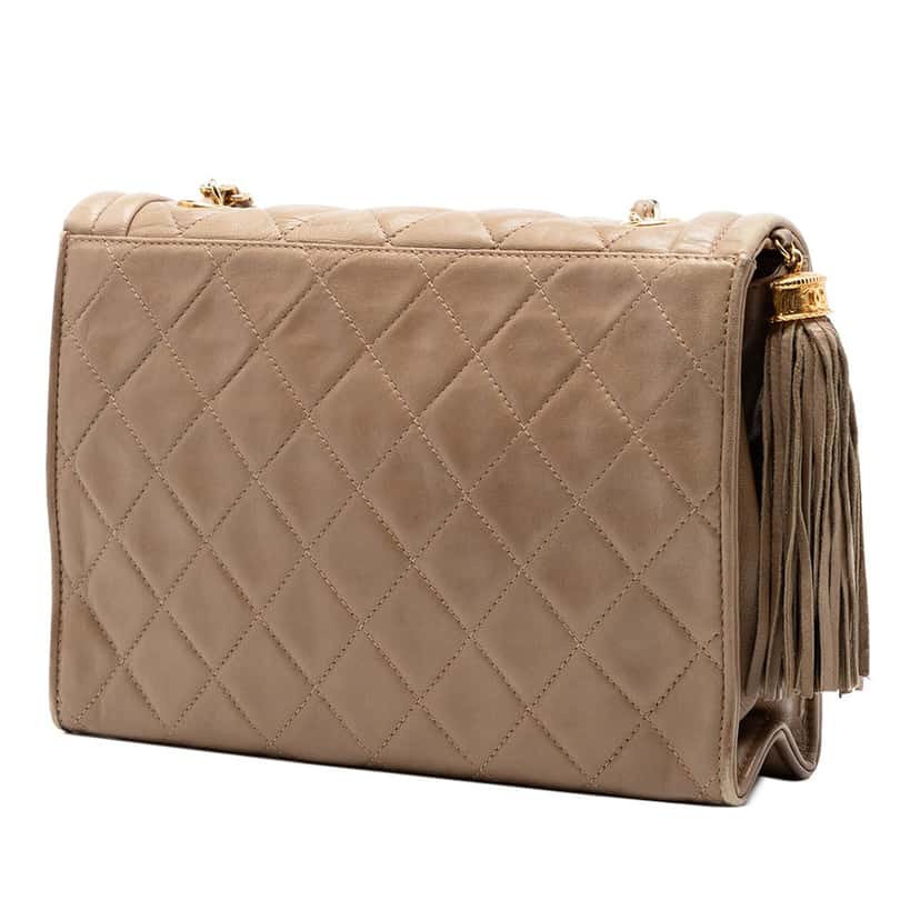 Chanel Quilted Lambskin Tassel Flap Beige Leather Very good condition - Back View