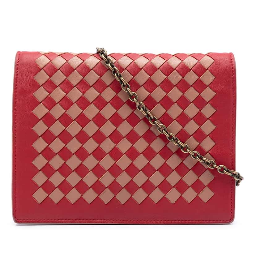 Bottega Veneta Nappa Intrecciato Wallet on Chain Red Leather Very good condition - Front View