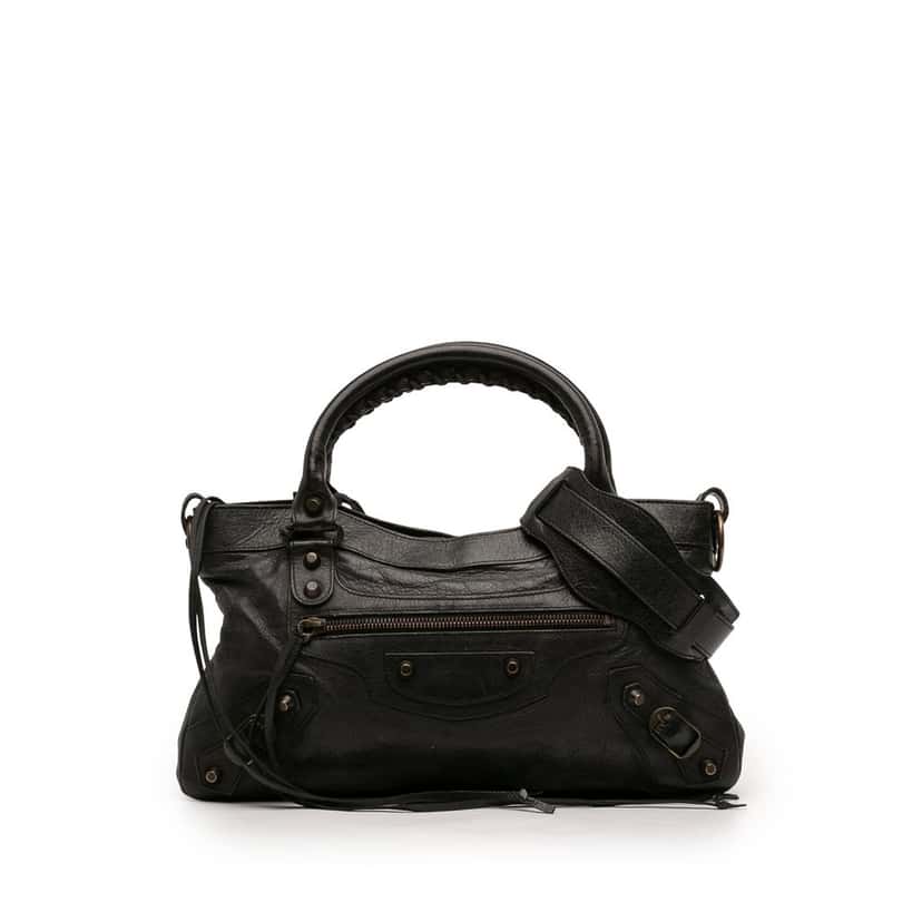 Balenciaga Lambskin Motocross Classic First Satchel Black Leather Good condition - Front View
