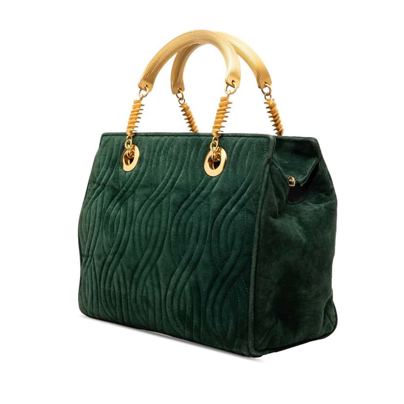 Fendi Suede Pasta Handbag Green Leather Very good condition - Back View