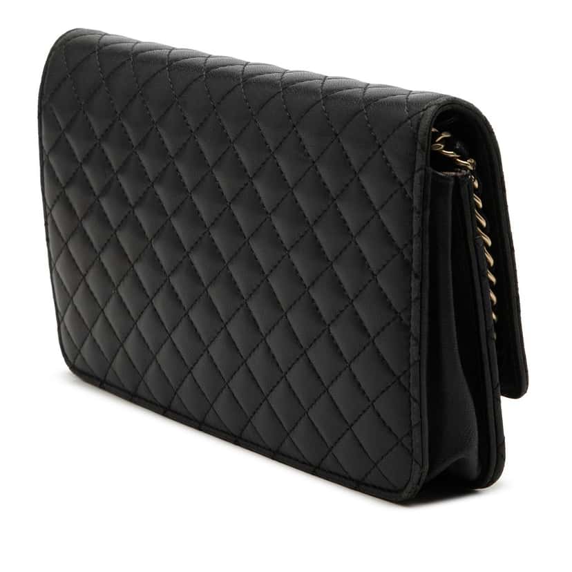Chanel Quilted Lambskin Crest Wallet On Chain Black Leather Very good condition - Back View