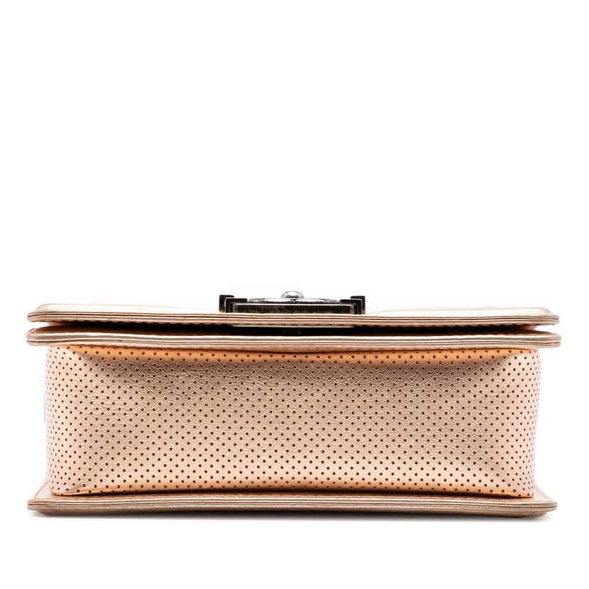 Chanel Small Quilted Perforated Metallic Lambskin Boy Flap Pink Leather Very good condition - Inside View