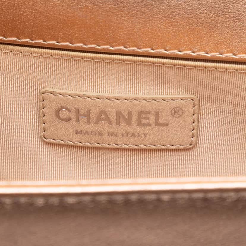 Chanel Small Quilted Perforated Metallic Lambskin Boy Flap Pink Leather Very good condition - Box View