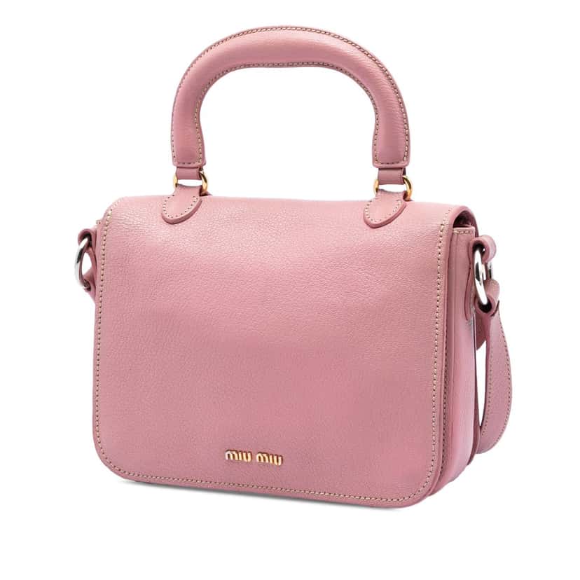 Miu Miu Goatskin Madras Top Handle Bag Pink Leather Very good condition - Back View