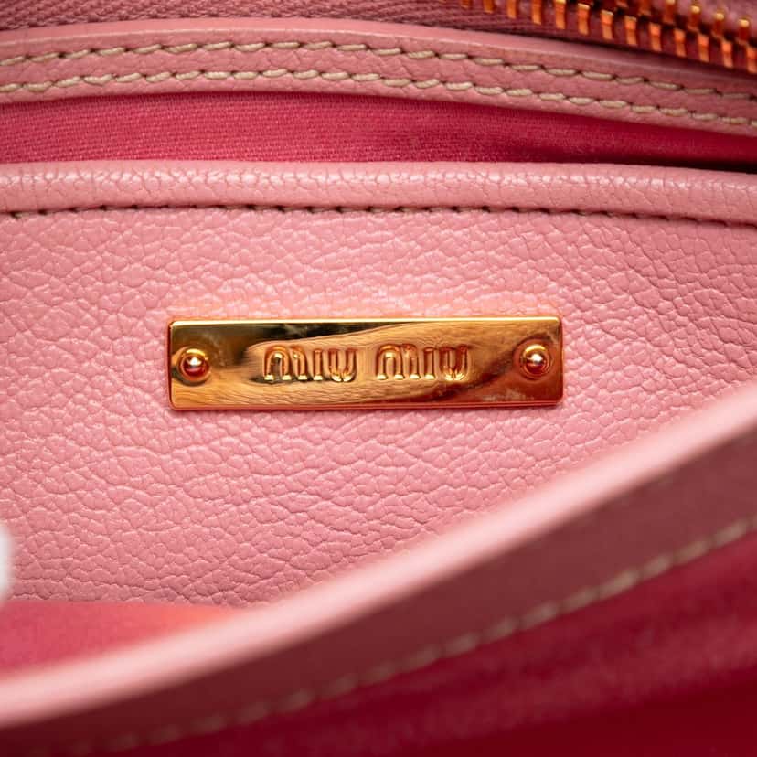 Miu Miu Goatskin Madras Top Handle Bag Pink Leather Very good condition - Box View