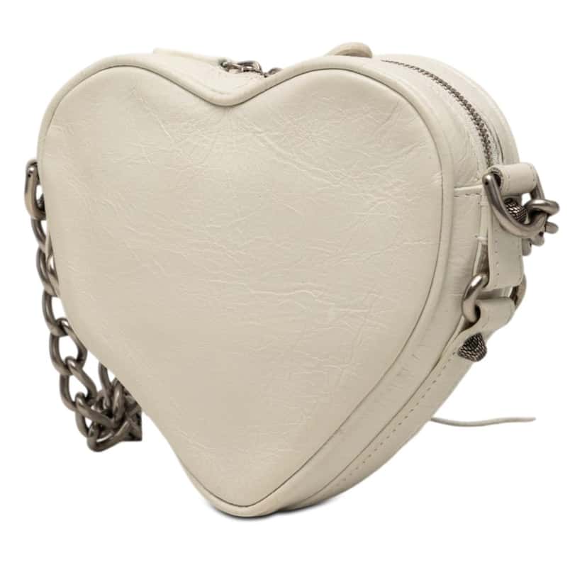 Balenciaga Mini Lambskin Motocross Le Cagole Heart Chain Bag White Leather Good condition - Back View