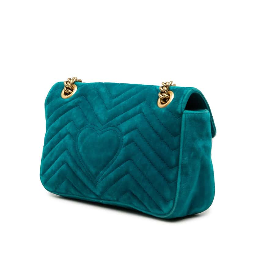 Gucci Medium GG Marmont Matelasse Velvet Shoulder Bag Blue Very good condition - Back View
