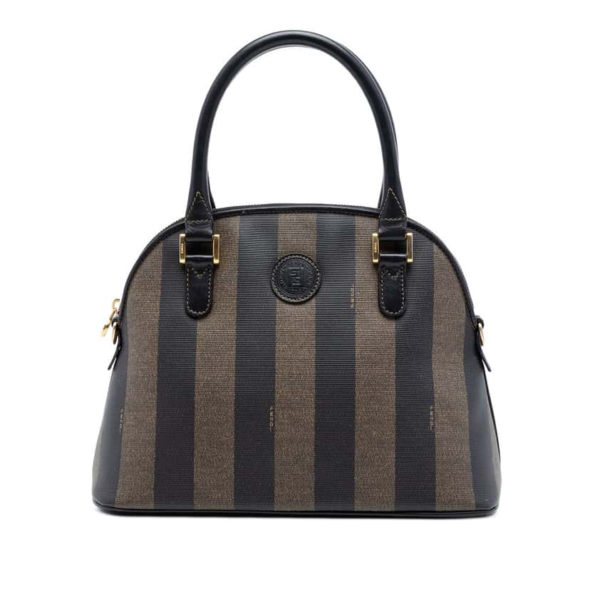 Fendi Pequin Coated Canvas Dome Satchel Brown Very good condition - Front View