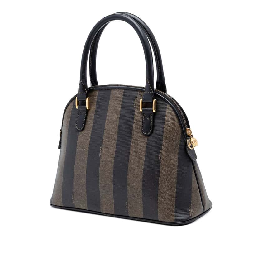Fendi Pequin Coated Canvas Dome Satchel Brown Very good condition - Back View
