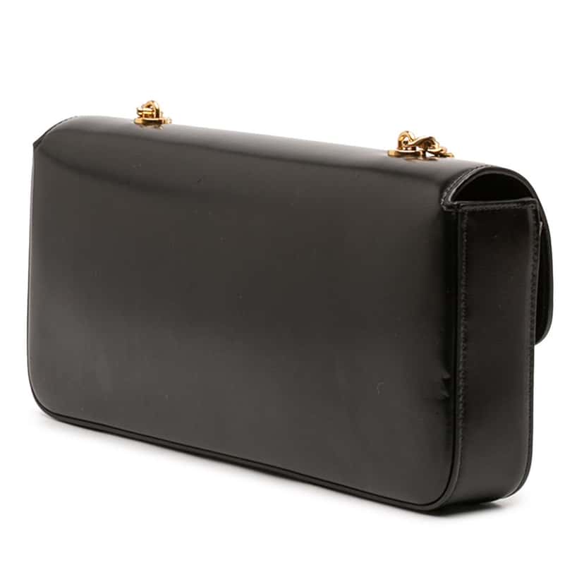Celine Shiny Calfskin Triomphe Chain Shoulder Bag Black Leather Very good condition - Back View