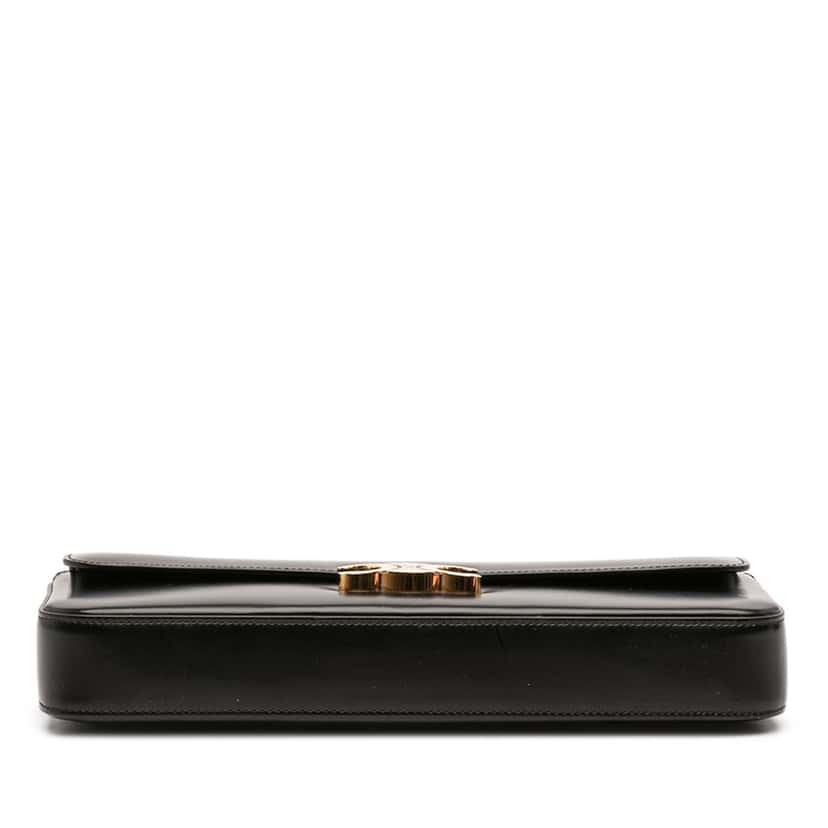 Celine Shiny Calfskin Triomphe Chain Shoulder Bag Black Leather Very good condition - Inside View