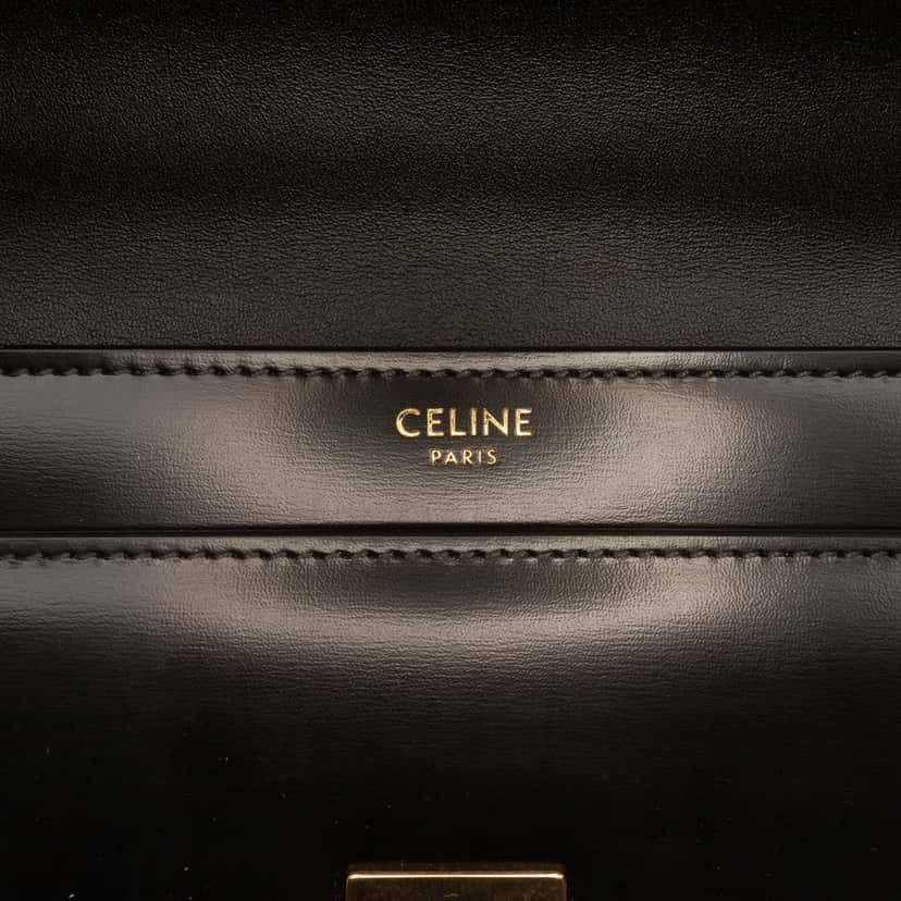 Celine Shiny Calfskin Triomphe Chain Shoulder Bag Black Leather Very good condition - Box View
