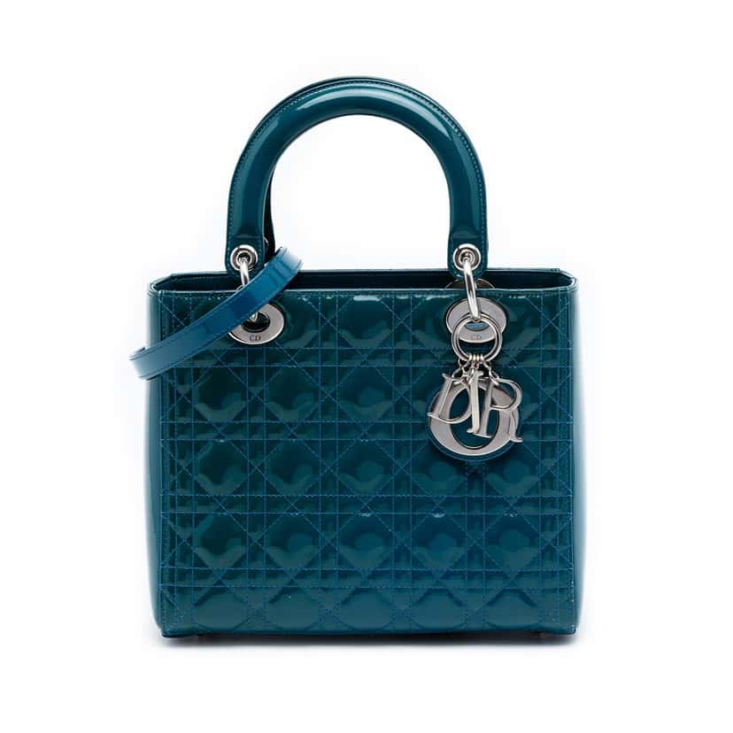 Dior Medium Patent Cannage Lady Dior Blue Leather Very good condition - Front View