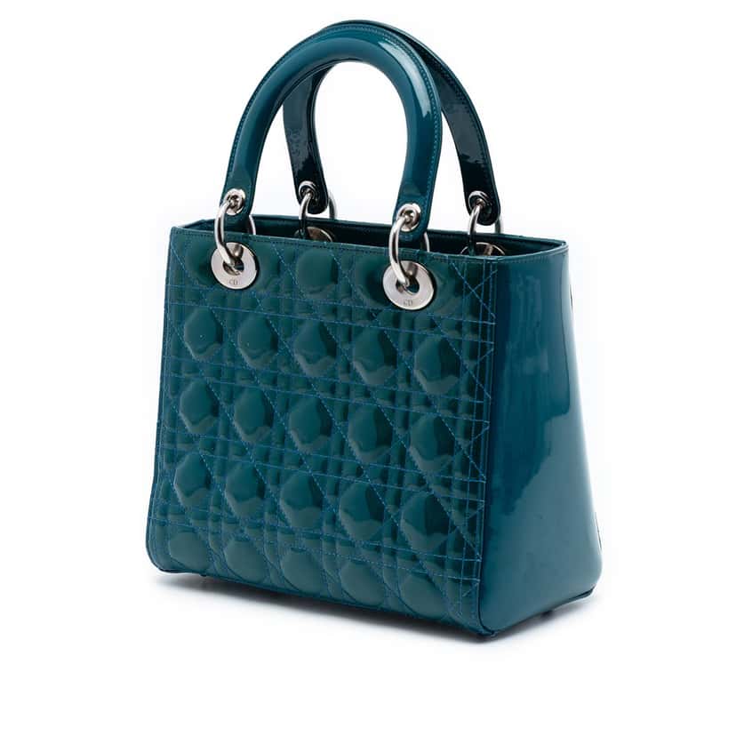 Dior Medium Patent Cannage Lady Dior Blue Leather Very good condition - Back View