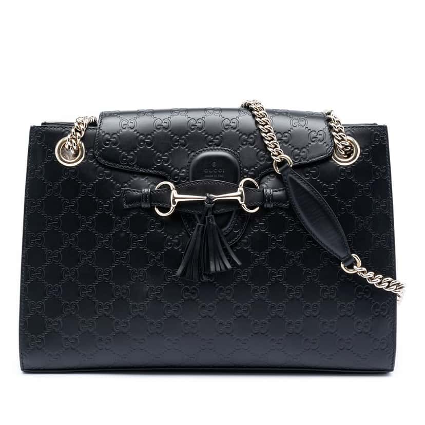 Gucci Large Guccissima Emily Shoulder Bag Black Leather Very good condition - Front View