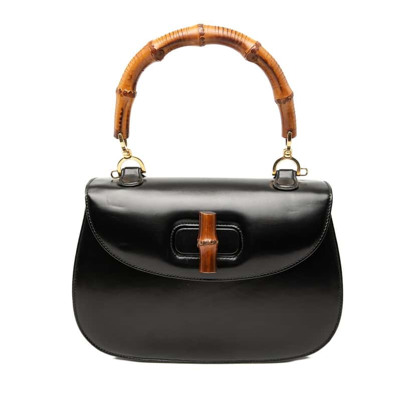 Gucci Calfskin Bamboo Night Black Leather Very good condition - Front View