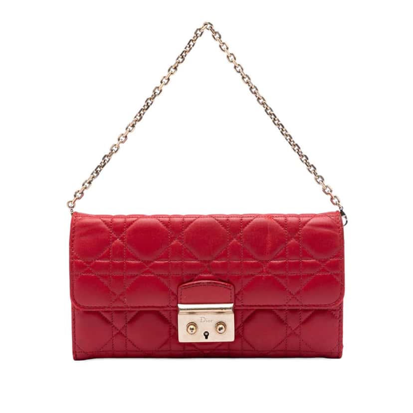 Dior Lambskin Cannage Miss Dior Promenade Wallet on Chain Red Leather Very good condition - Front View