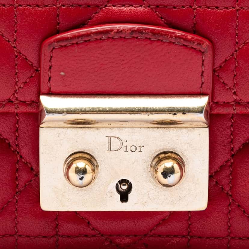 Dior Lambskin Cannage Miss Dior Promenade Wallet on Chain Red Leather Very good condition - Box View