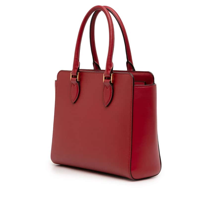 Prada Soft Calf Trimmed Saffiano Lux Zip Convertible Tote Red Leather Very good condition - Back View
