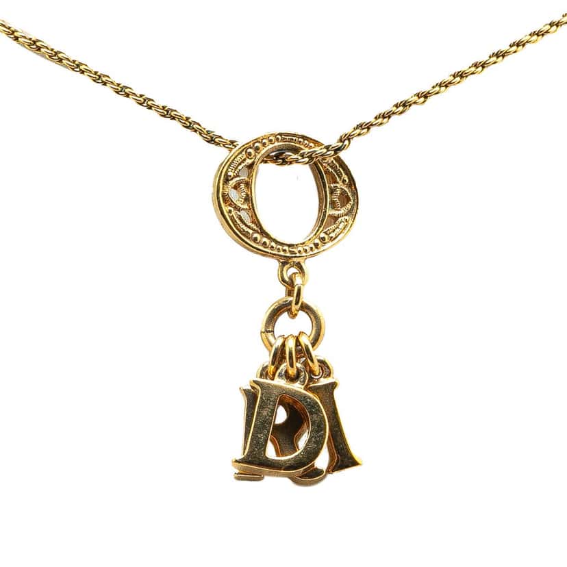 Dior Gold Plated Cut Out O Logo Pendant Necklace Gold Metal Very good condition - Front View