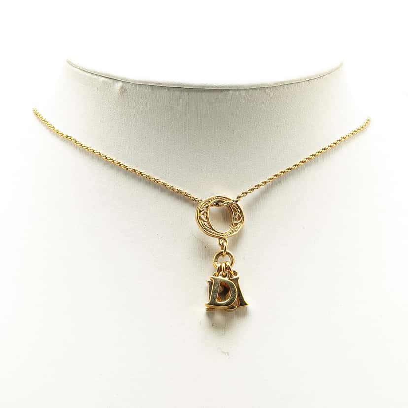 Dior Gold Plated Cut Out O Logo Pendant Necklace Gold Metal Very good condition - Box View