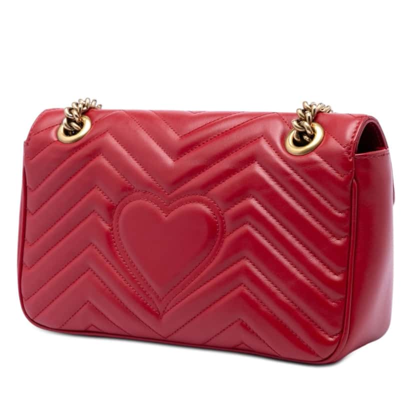 Gucci Medium GG Marmont Matelasse Leather Shoulder Bag Red Leather Very good condition - Back View