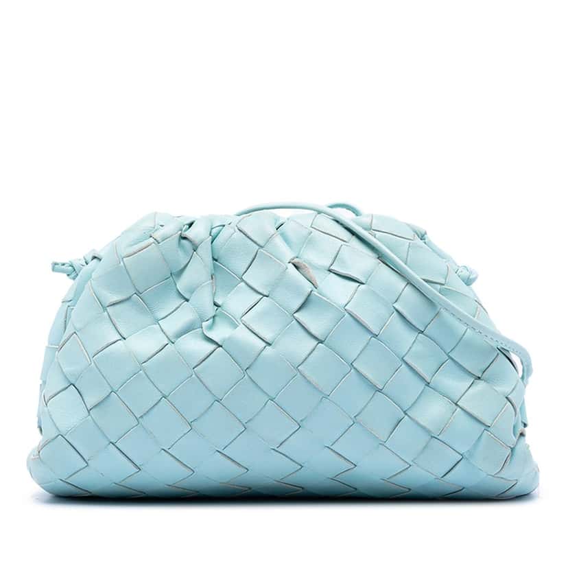 Bottega Veneta Nappa Intrecciato The Mini Pouch Crossbody Blue Leather Very good condition - Front View