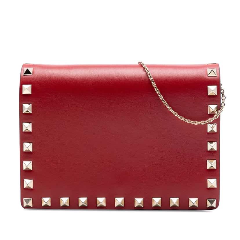 Valentino Leather Rockstud Chain Pouch Red Leather Very good condition - Front View