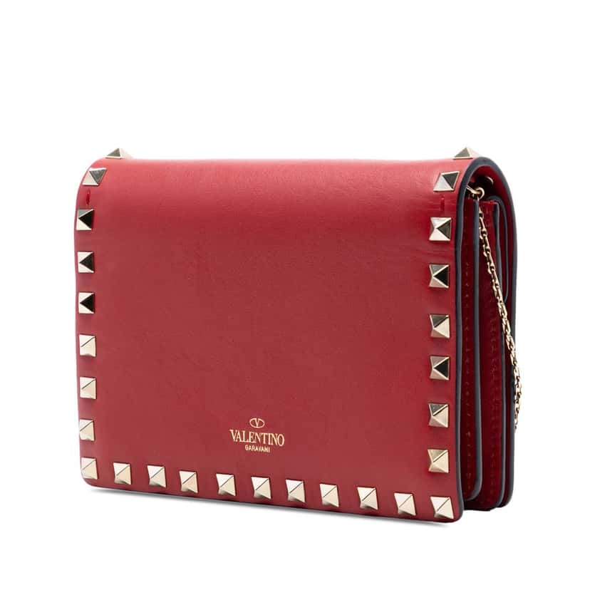 Valentino Leather Rockstud Chain Pouch Red Leather Very good condition - Back View